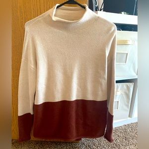 Red and cream mock neck sweater